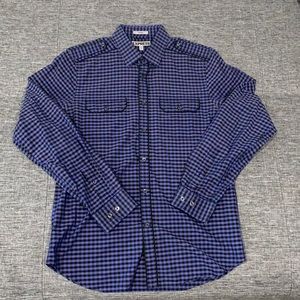 Express blue and navy blue fitted dress shirt